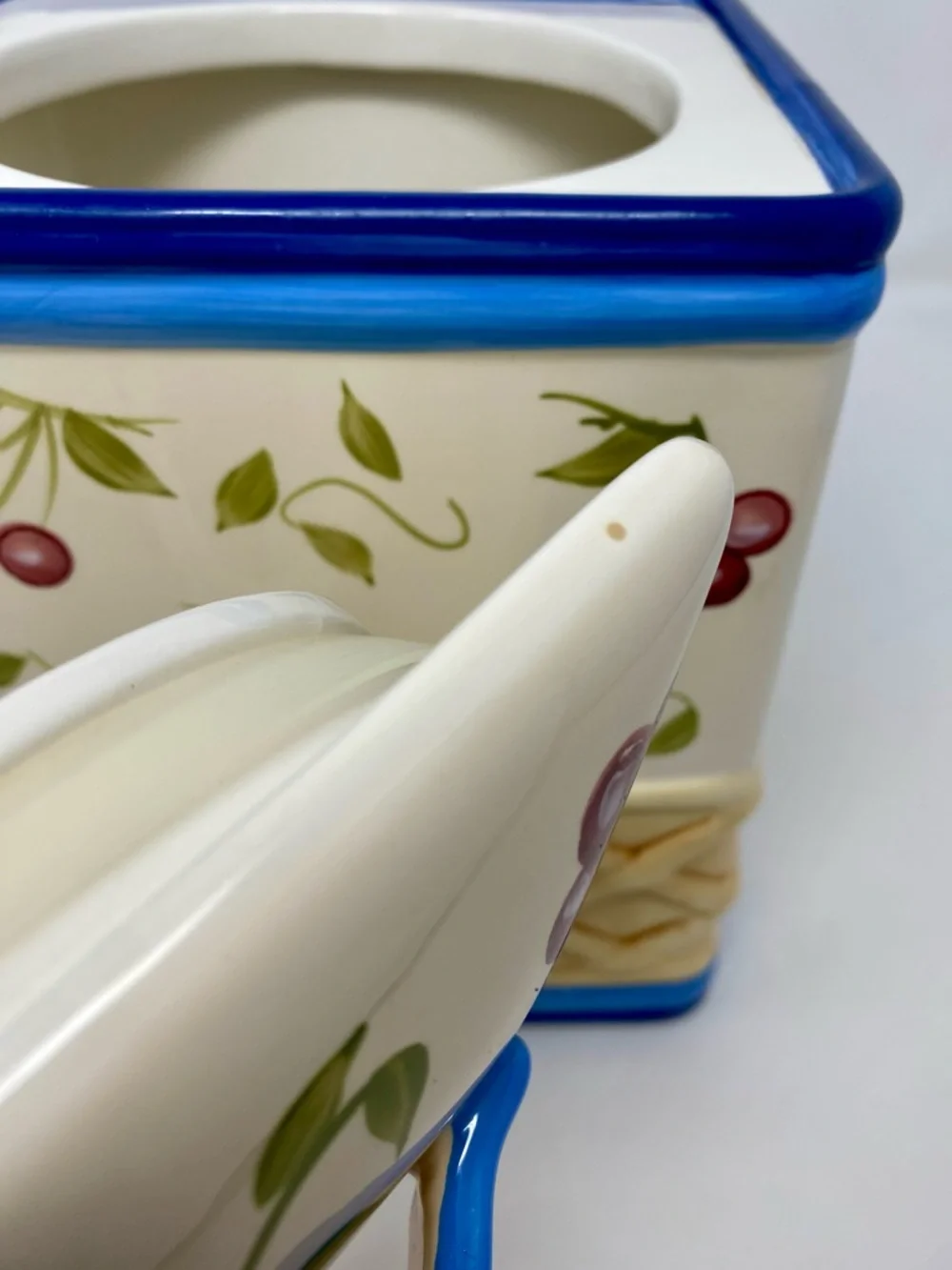 Ceramic Cherry Canister with Blue Trim